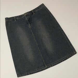 90s vintage Union Bay distressed denim A-Line knee length skirt